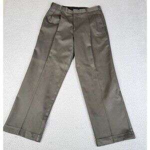 Dockers Pants 34x31 Chino Khaki Green Relaxed Fit Pleated Cuffs No Iron Golf VTG